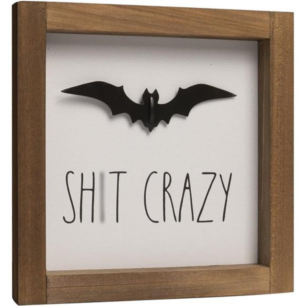 Funny Halloween Bathroom Sign, 6 Inch Wooden 3D Bat Wall Decor, Rustic Gothic